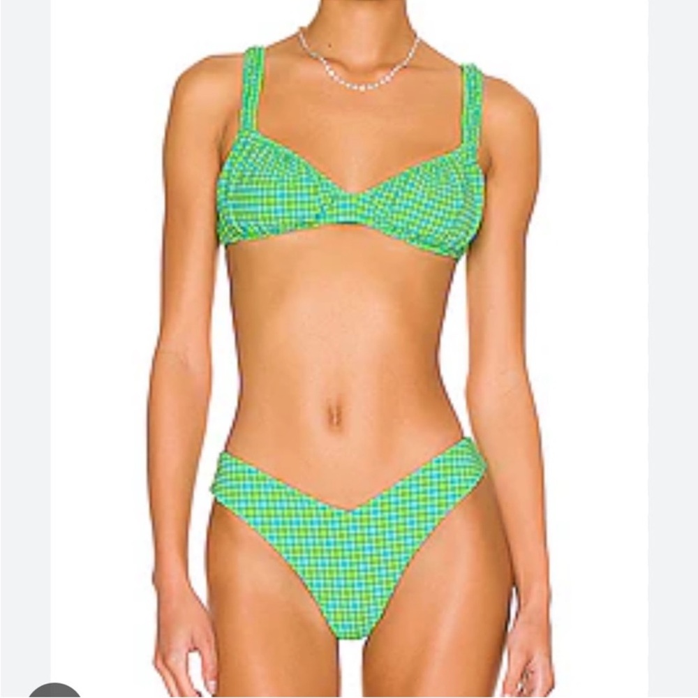 We Wore What | Scrunchie Bikini Top & Bottom Set in Neon Seersucker Green NWT!